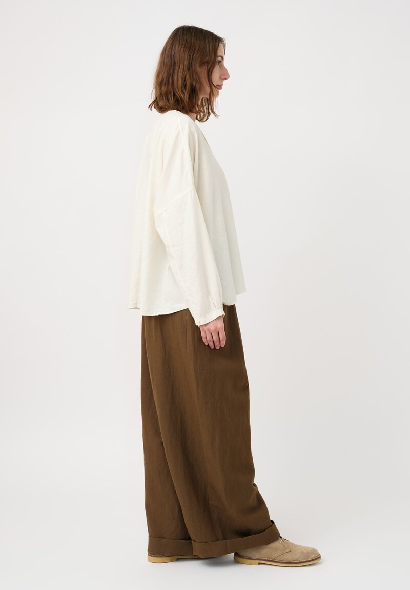 Kaval Linen Crepe No Collar Wide Shirt