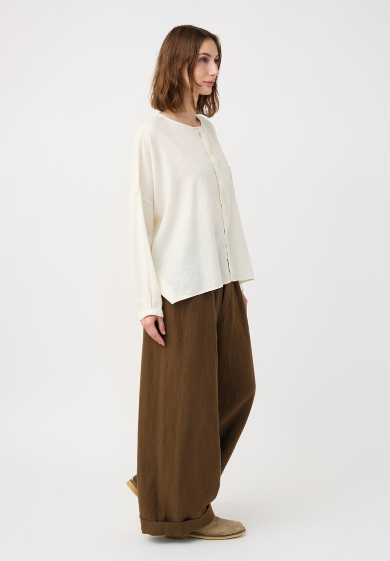 Kaval Linen Crepe No Collar Wide Shirt