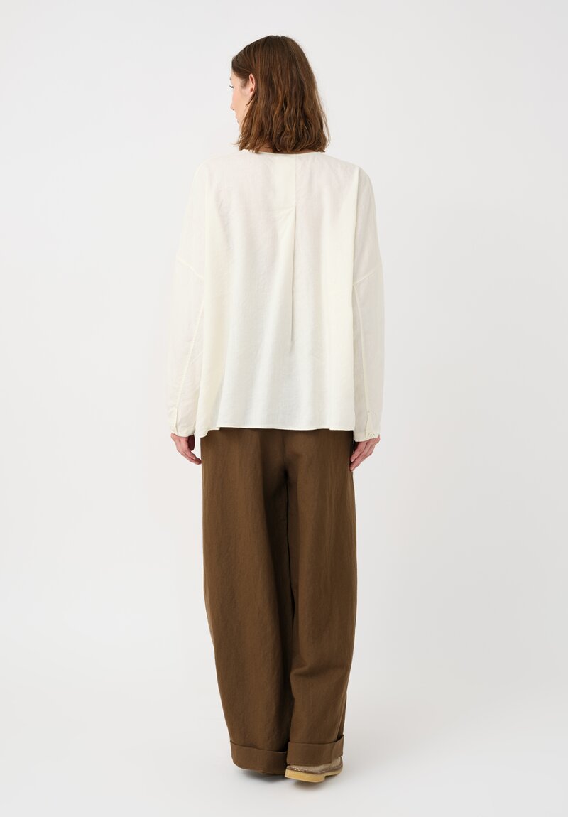 Kaval Linen Crepe No Collar Wide Shirt