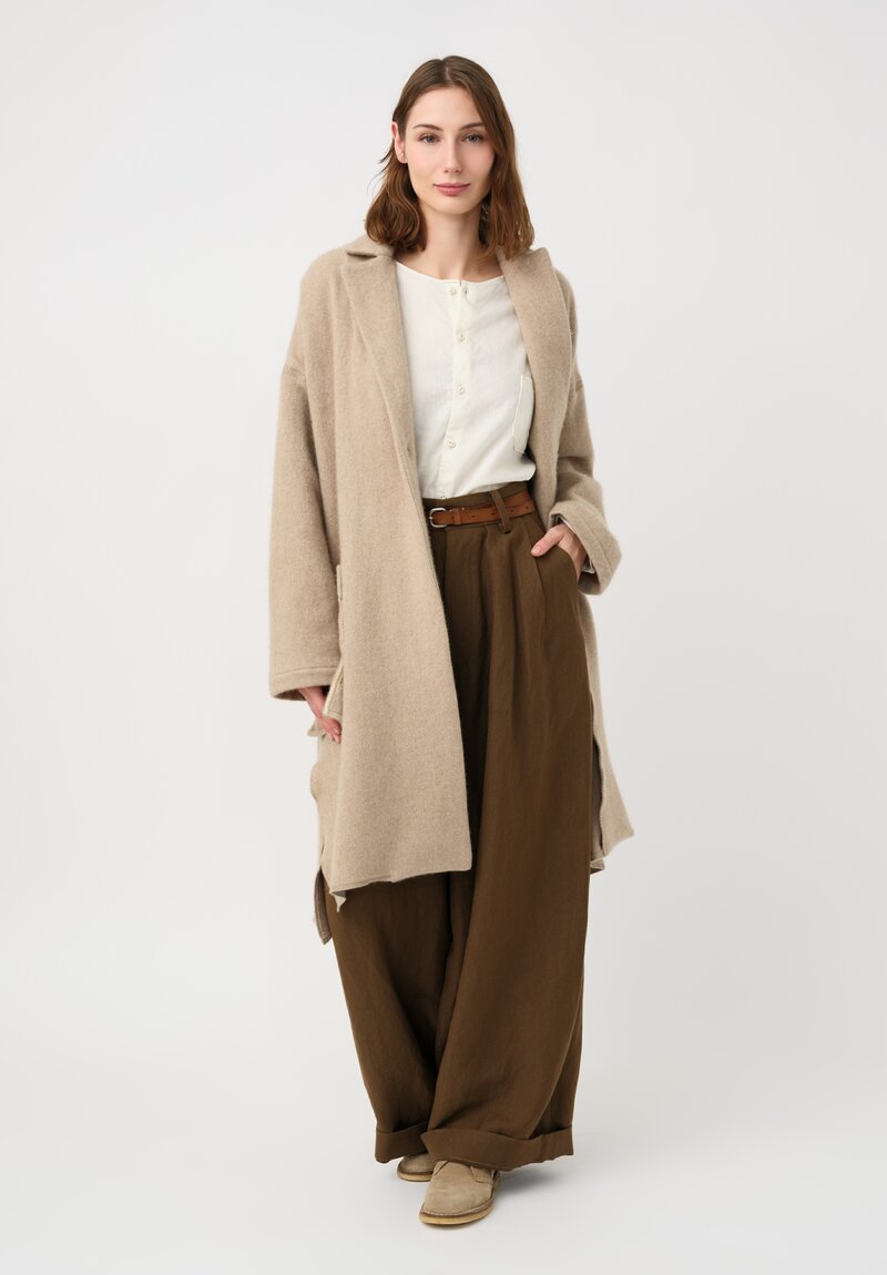 Kaval Linen Crepe No Collar Wide Shirt