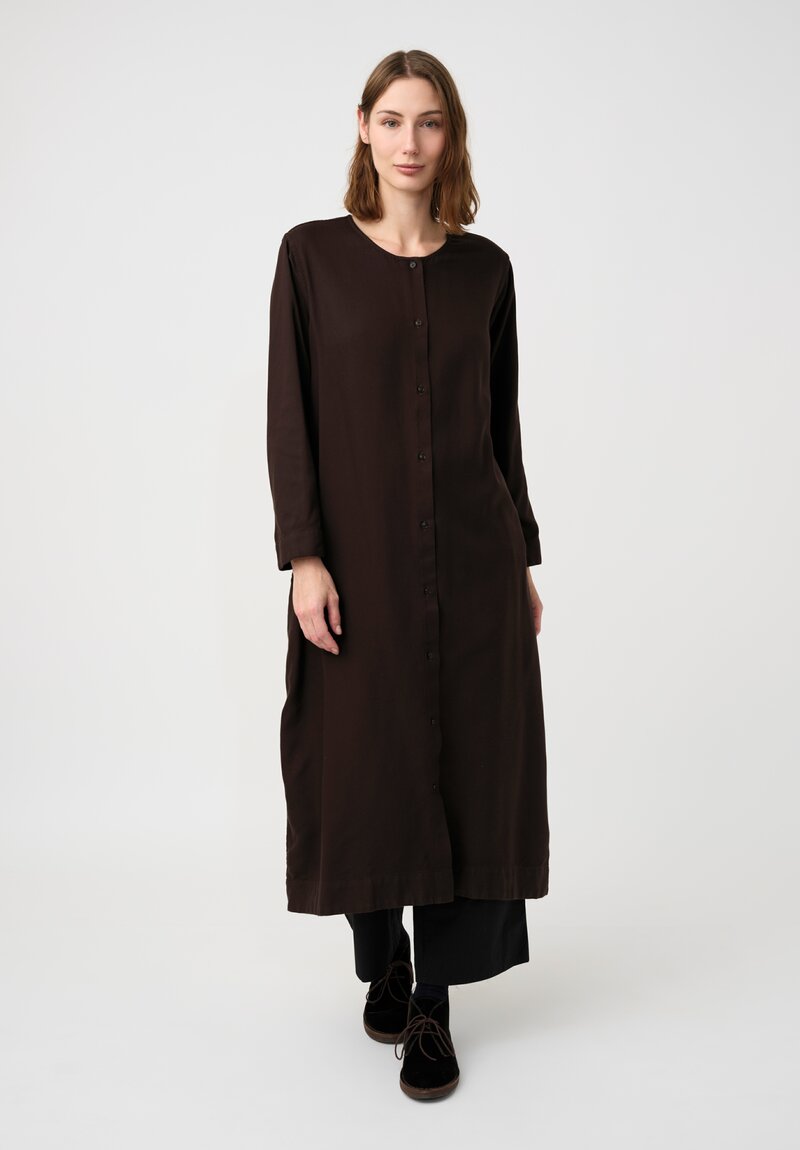 Kaval Brushed Silk Twill No Collar Dress