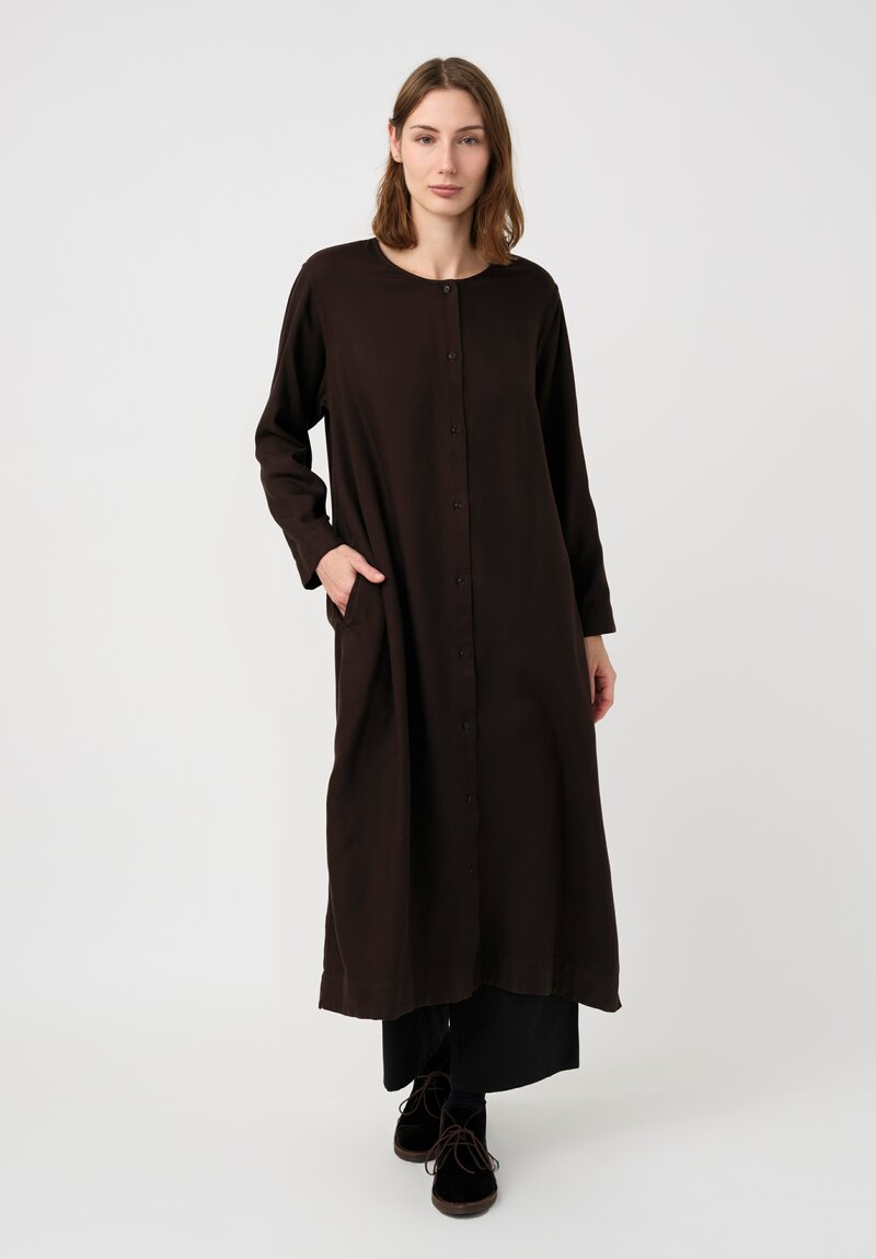 Kaval Brushed Silk Twill No Collar Dress