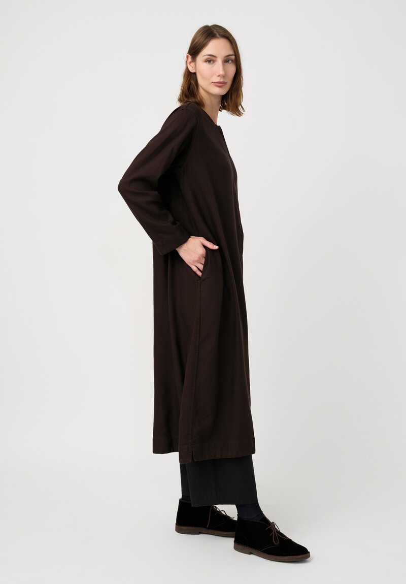 Kaval Brushed Silk Twill No Collar Dress