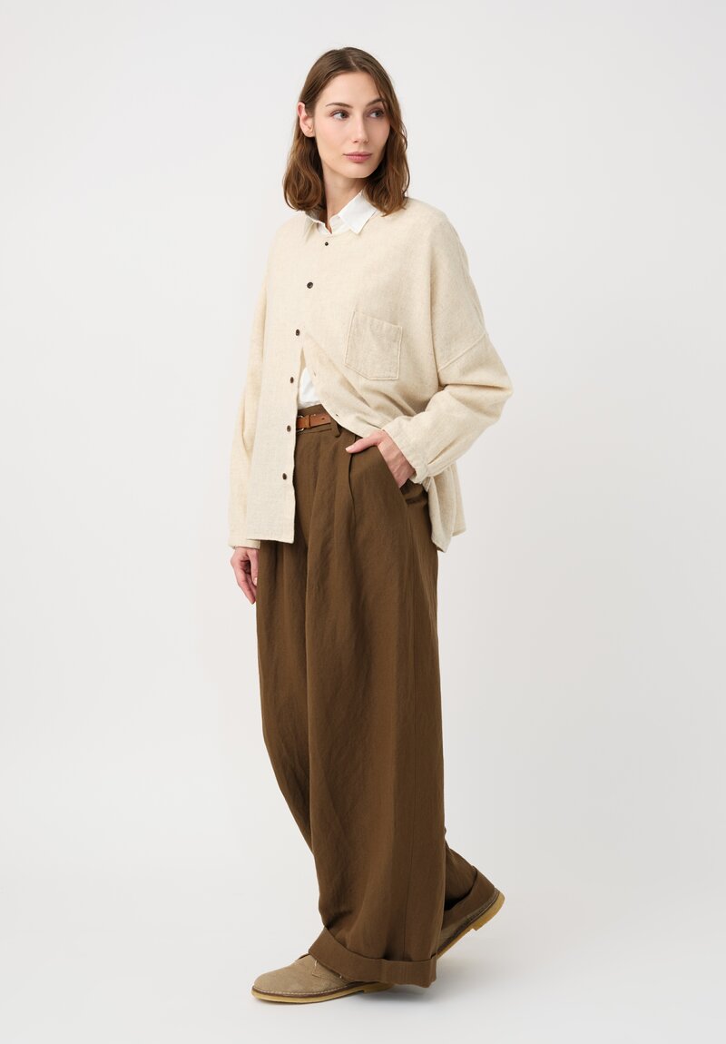 Kaval Thermal Etamine Patch Pocket Button-Down Shirt in Ecru Cream	