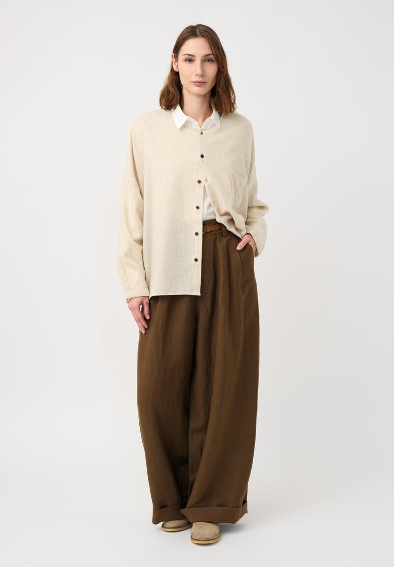 Kaval Thermal Etamine Patch Pocket Button-Down Shirt in Ecru Cream	