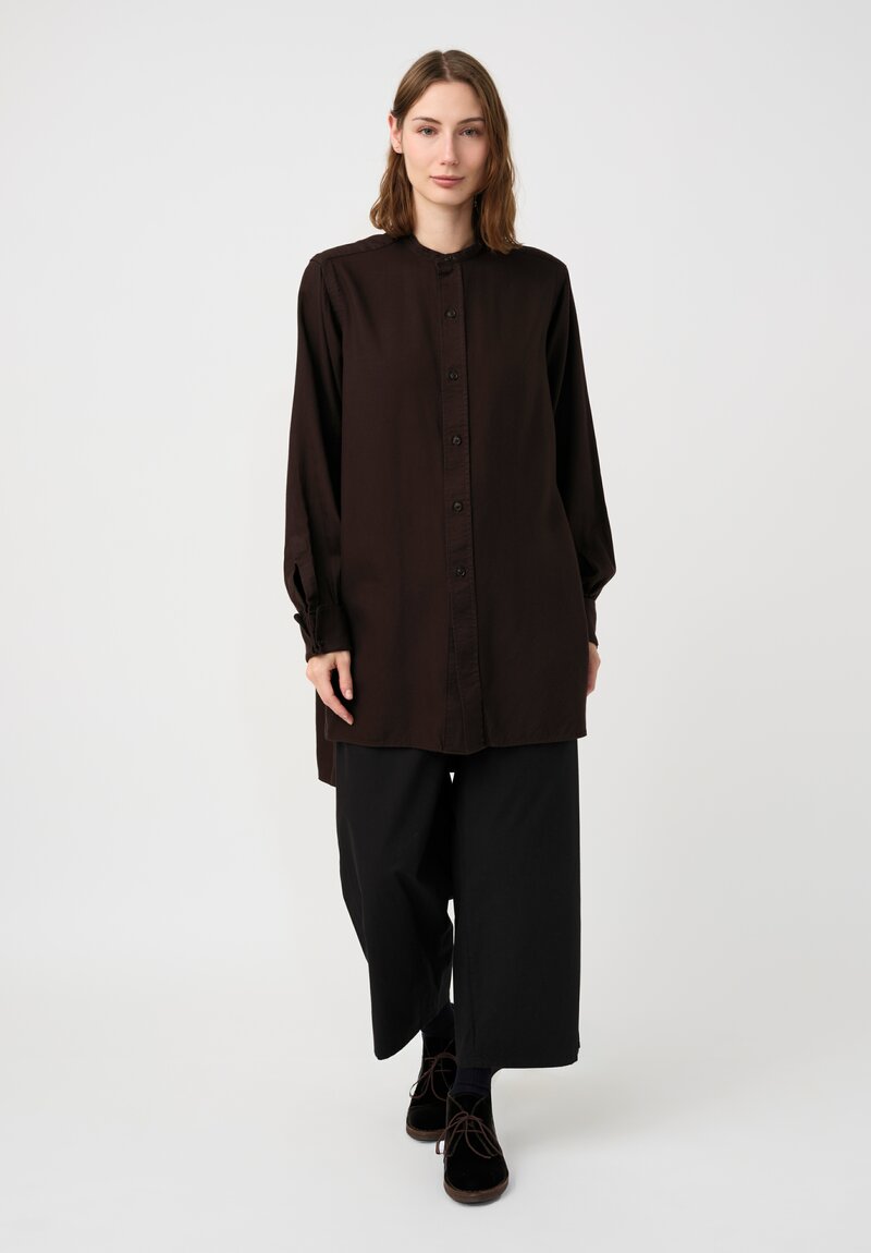 Kaval Silk Twill Stand Collar Tunic Shirt