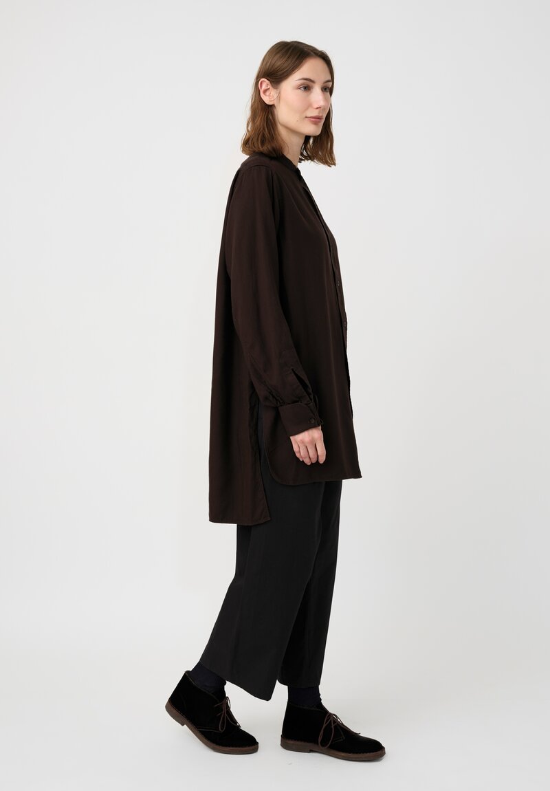 Kaval Silk Twill Stand Collar Tunic Shirt