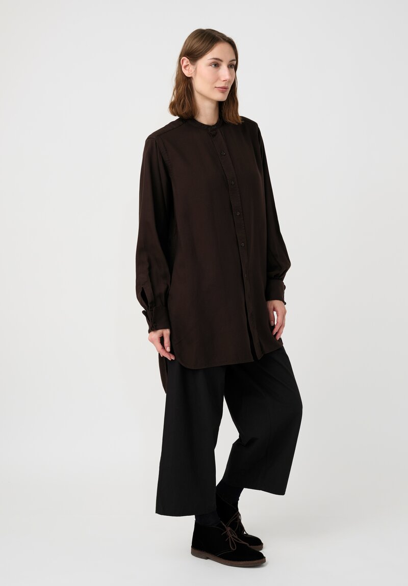 Kaval Silk Twill Stand Collar Tunic Shirt