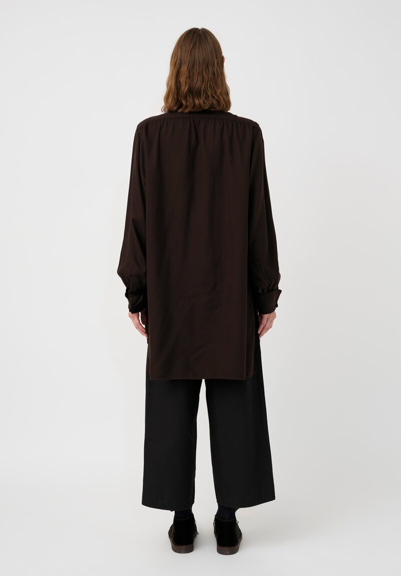 Kaval Silk Twill Stand Collar Tunic Shirt