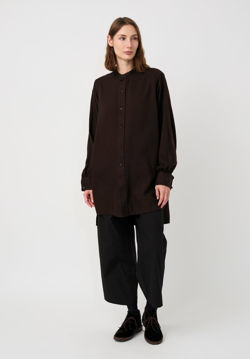 Kaval Silk Twill Stand Collar Tunic Shirt