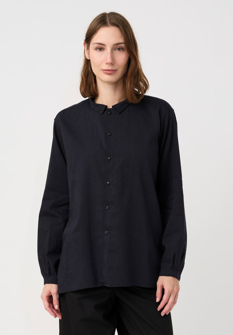 Kaval Linen Crepe Small Collar Shirt