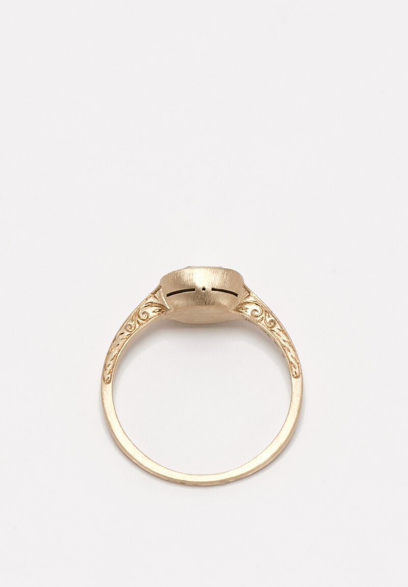 Anaconda 18K Matte White Gold Gunilla Ring with Cushion Cut Diamond & Filigree Lace Engraving