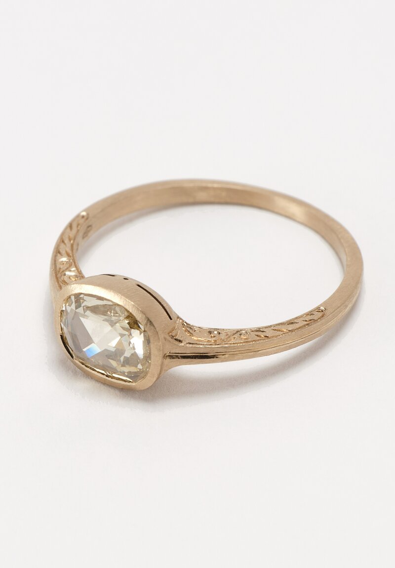 Anaconda 18K Matte White Gold Gunilla Ring with Cushion Cut Diamond & Filigree Lace Engraving