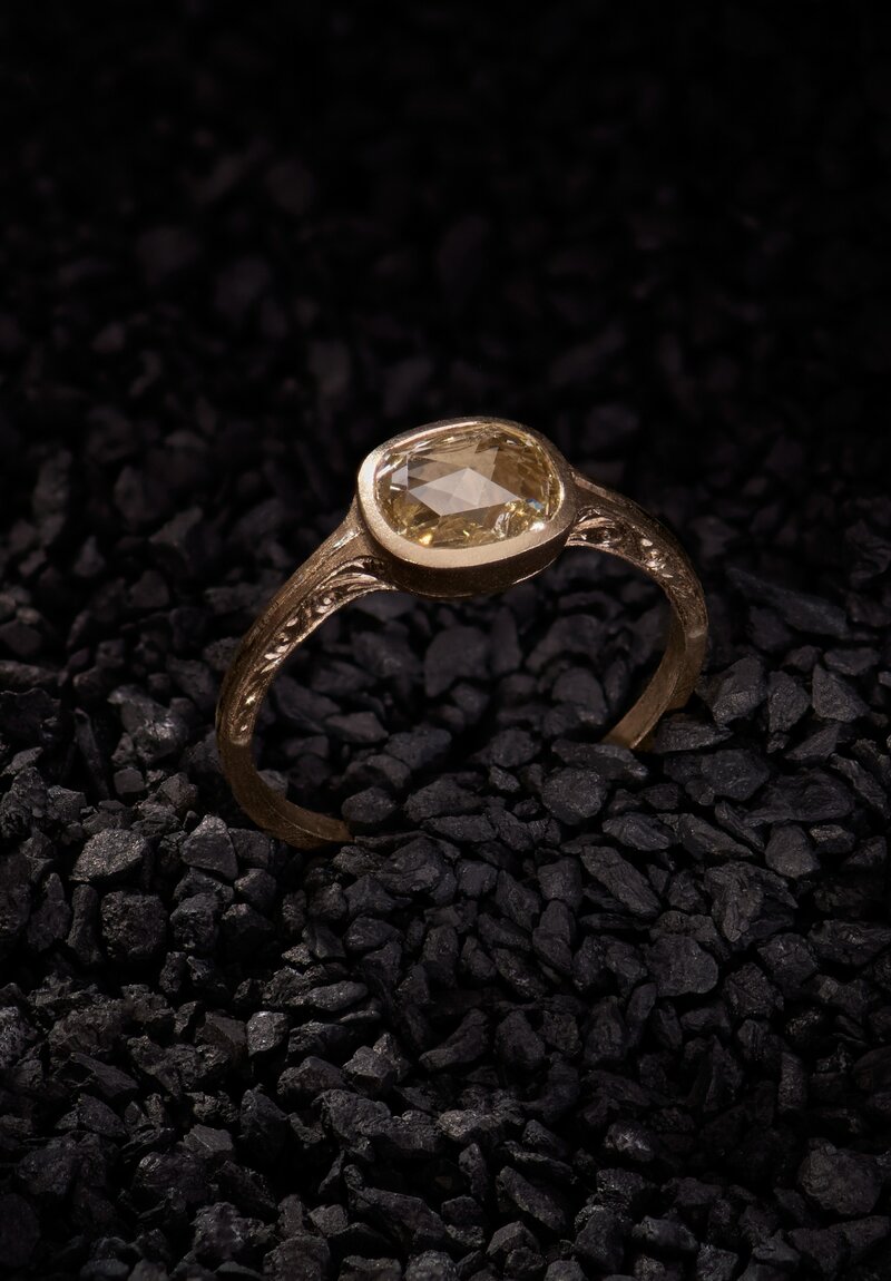 Anaconda 18K Matte White Gold Gunilla Ring with Cushion Cut Diamond & Filigree Lace Engraving