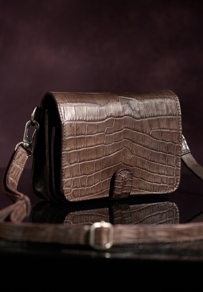 Christian Peau Crocodile Leather Crossbody Bag Dark Brown