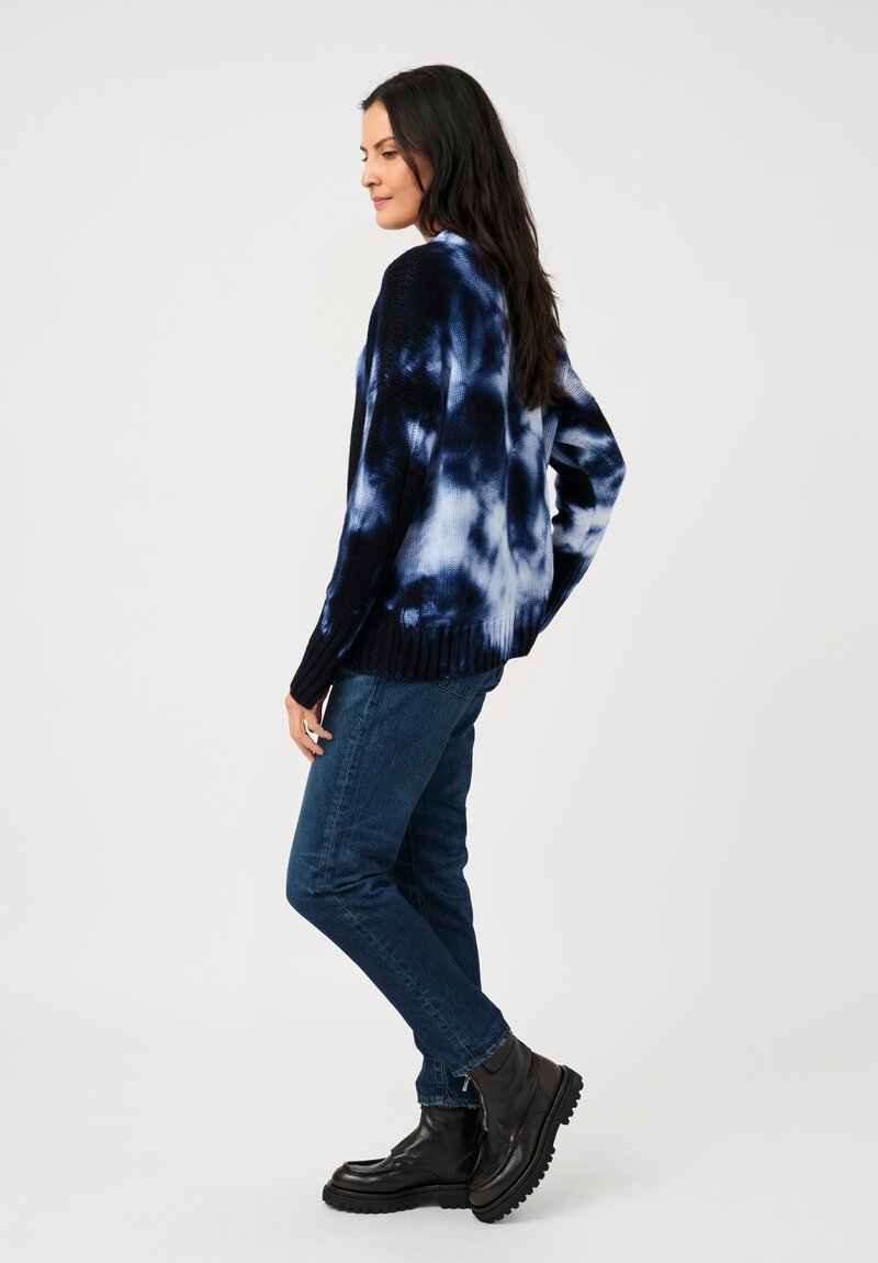 Iris Von Arnim Cashmere Como Sweater in Navy & White Tie-Dye