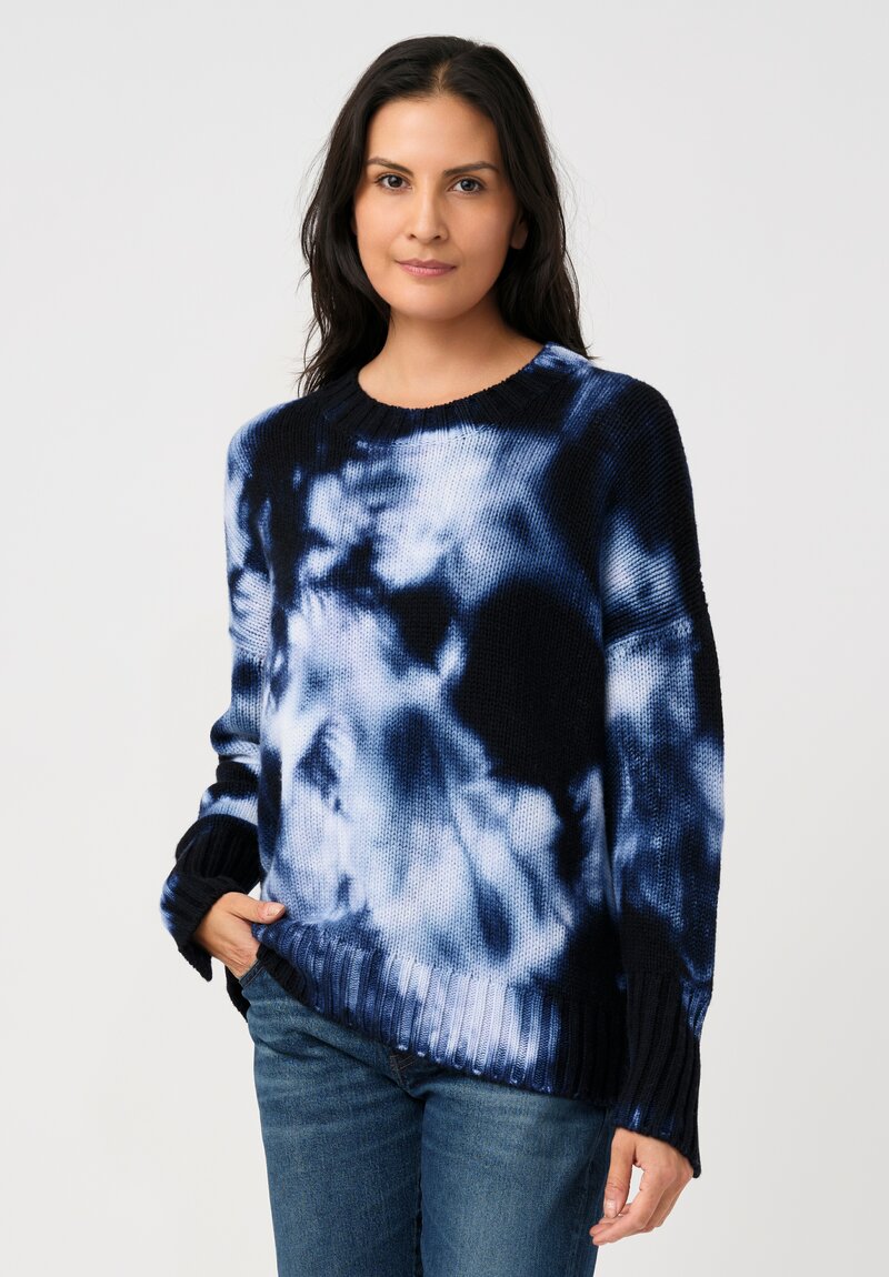 Iris Von Arnim Cashmere Como Sweater in Navy & White Tie-Dye