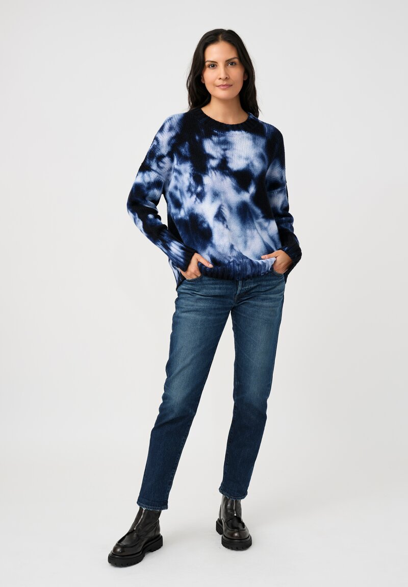 Iris Von Arnim Cashmere Como Sweater in Navy & White Tie-Dye