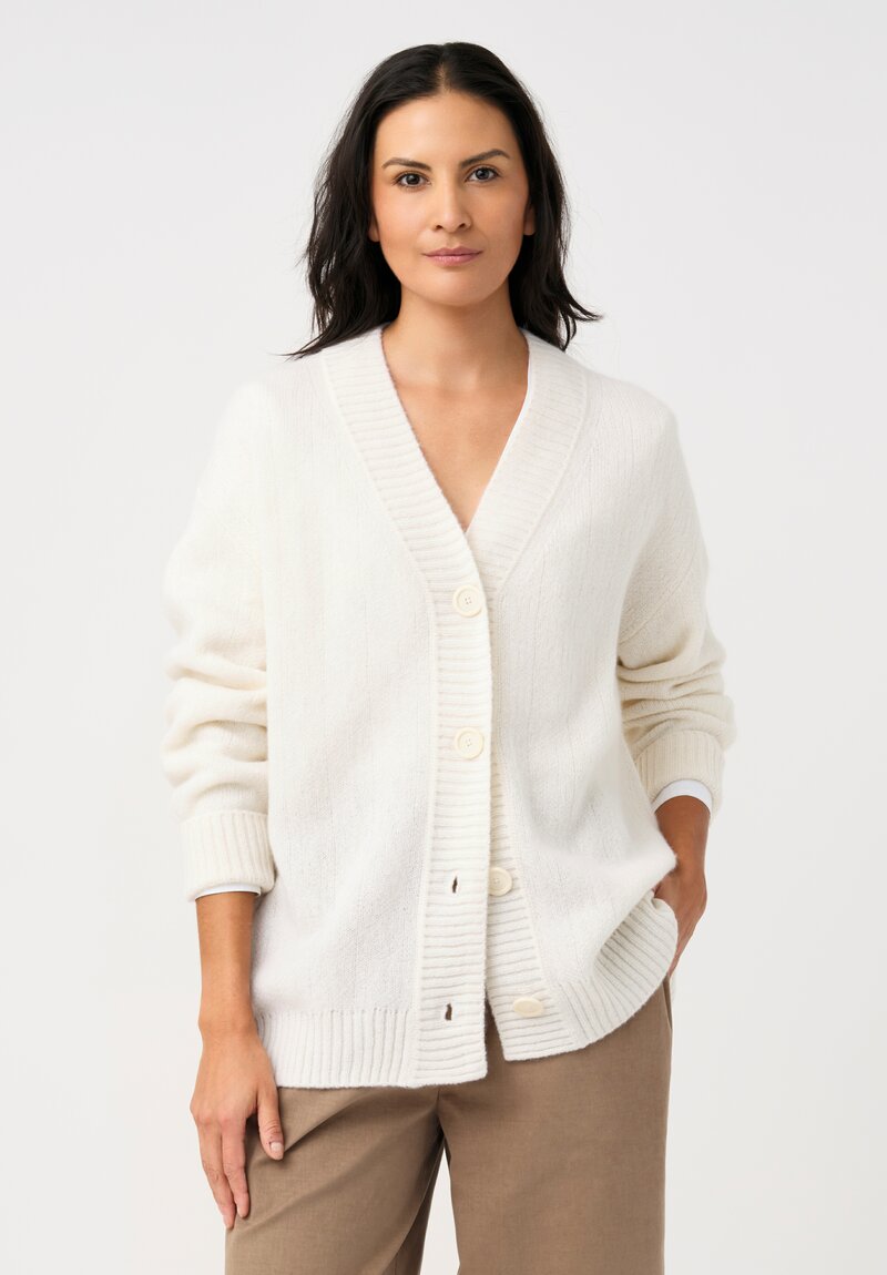 Iris Von Arnim Cashmere & Silk Elowen Button-Down Cardigan in Off White