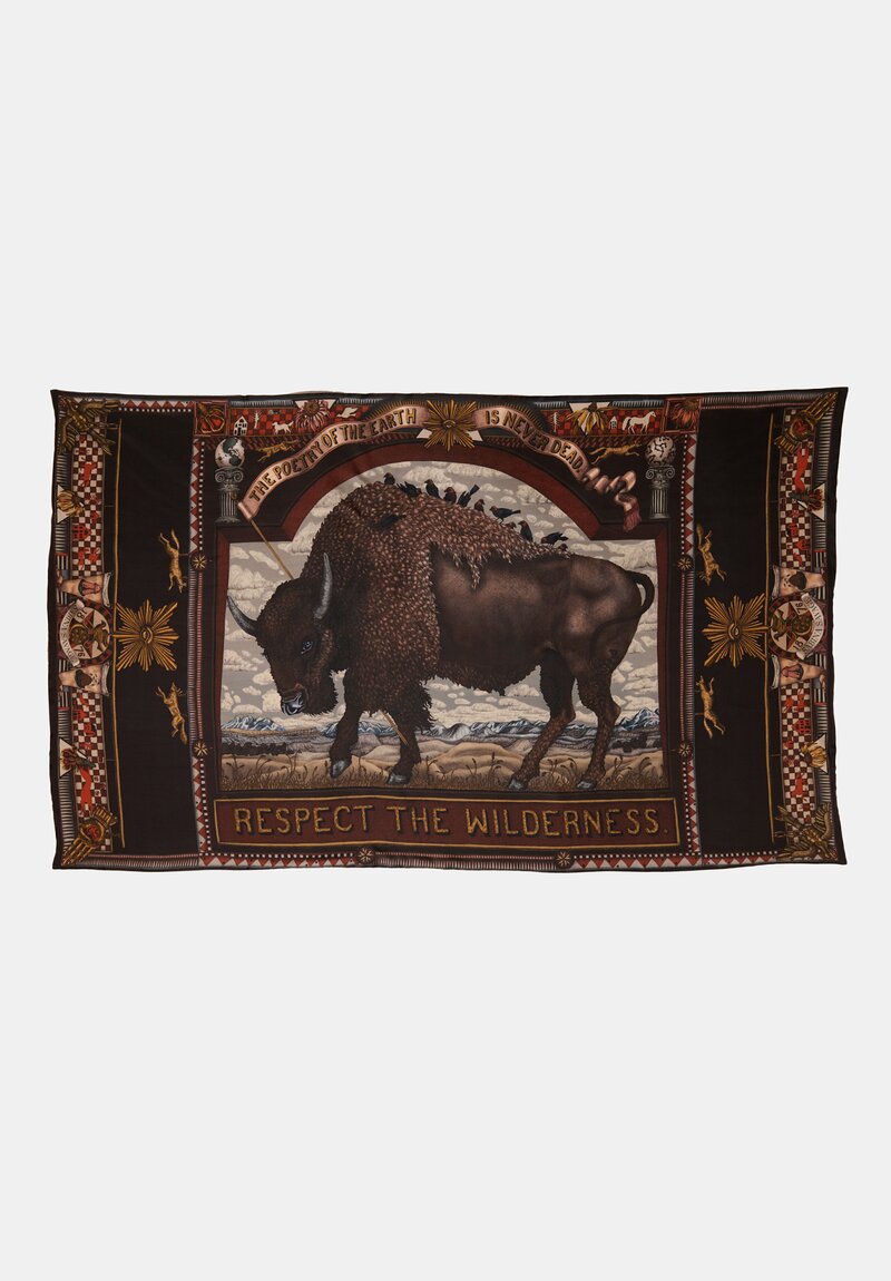 Sabina Savage Silk & Cashmere Lined Secrets Of the Bison Rectangle Stole in Sanguine Red