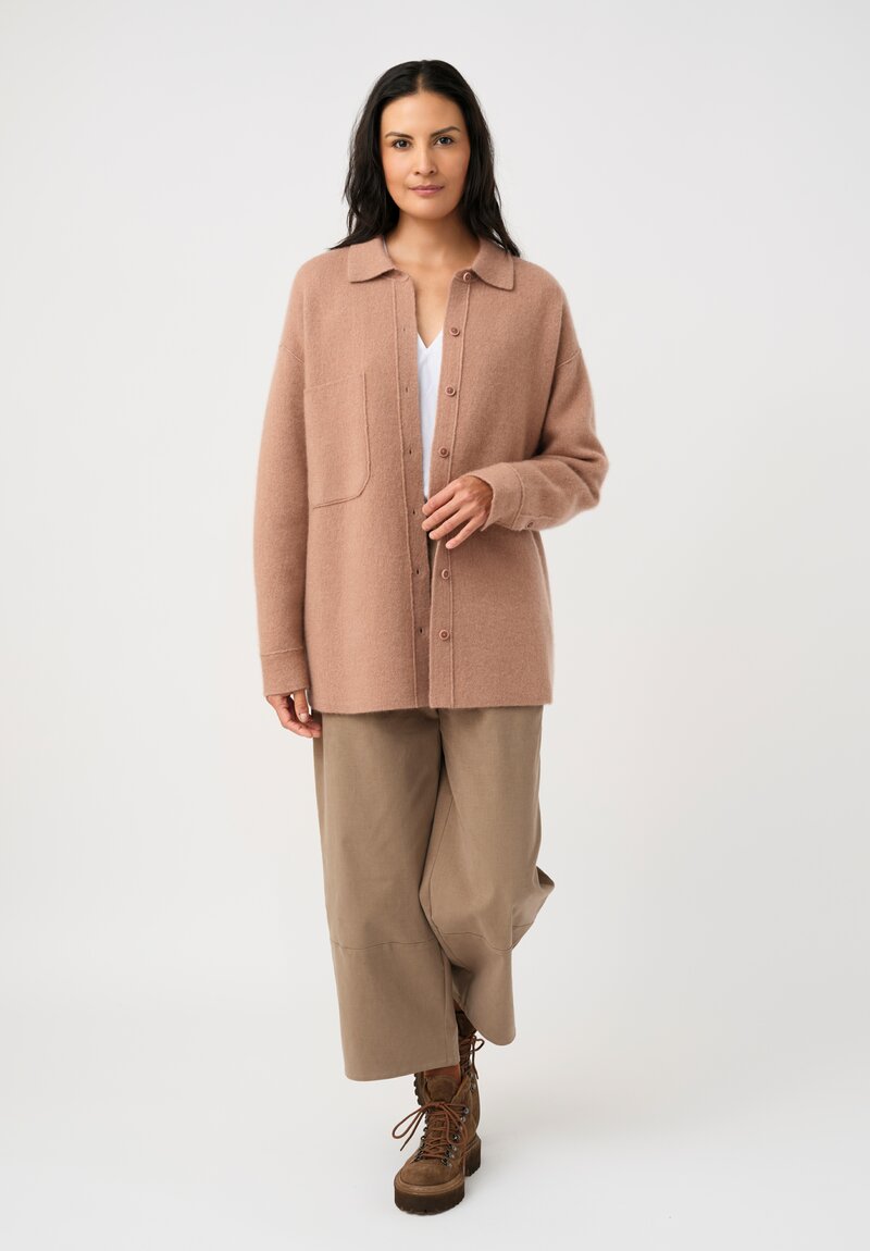 Iris Von Arnim Cashmere & Silk Double-Face Briala Button-Down Over Shirt in Rosewood Pink