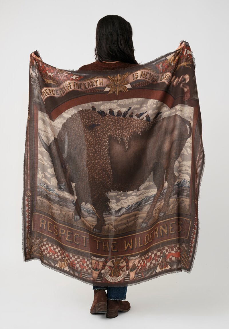 Sabina Savage Silk Blend Secrets of the Bison Square Scarf in Sanguine Red