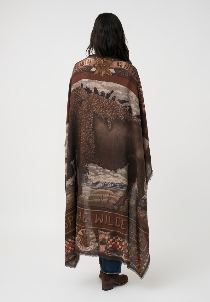 Sabina Savage Silk Blend Secrets of the Bison Square Scarf in Sanguine Red