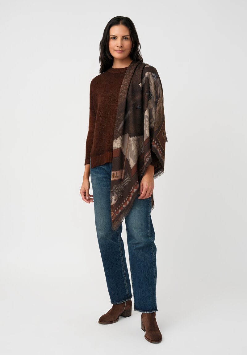 Sabina Savage Silk Blend Secrets of the Bison Square Scarf in Sanguine Red