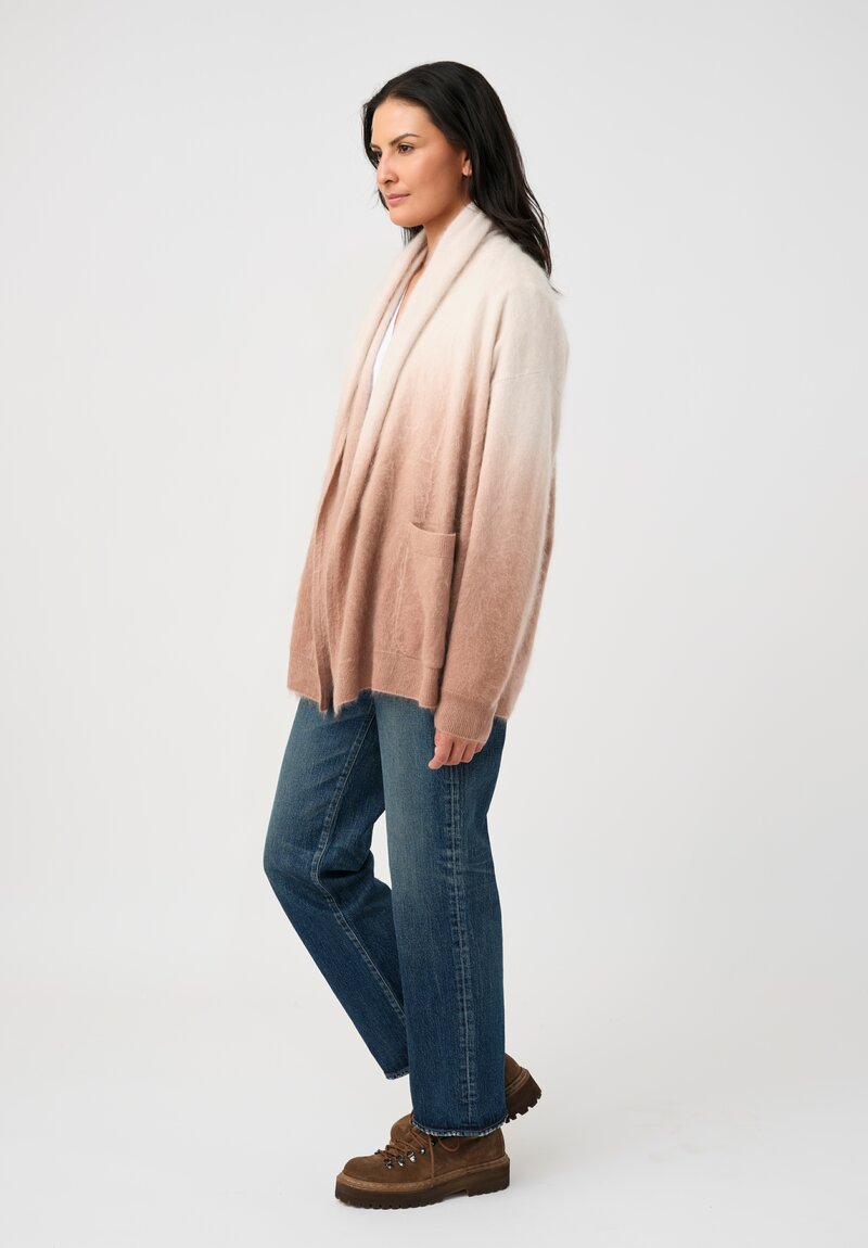 Iris Von Arnim Brushed Cashmere Kamelia Dip-Dye Cardigan in Alabaster & Rosewood Pink Ombré
