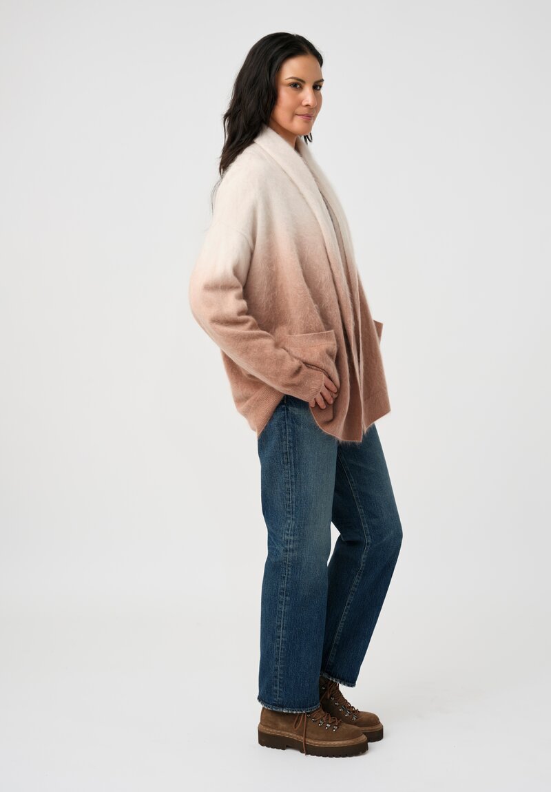 Iris Von Arnim Brushed Cashmere Kamelia Dip-Dye Cardigan in Alabaster & Rosewood Pink Ombré