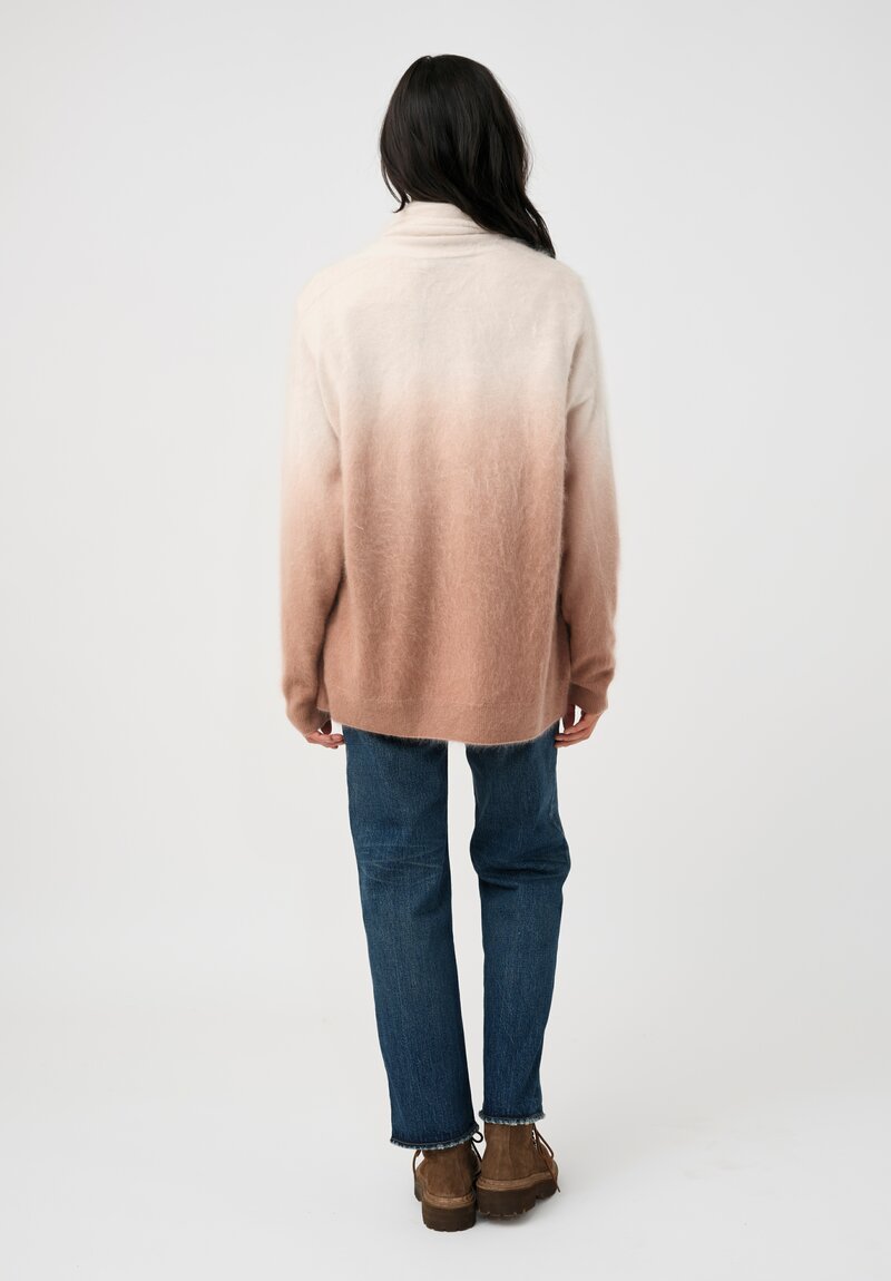 Iris Von Arnim Brushed Cashmere Kamelia Dip-Dye Cardigan in Alabaster & Rosewood Pink Ombré
