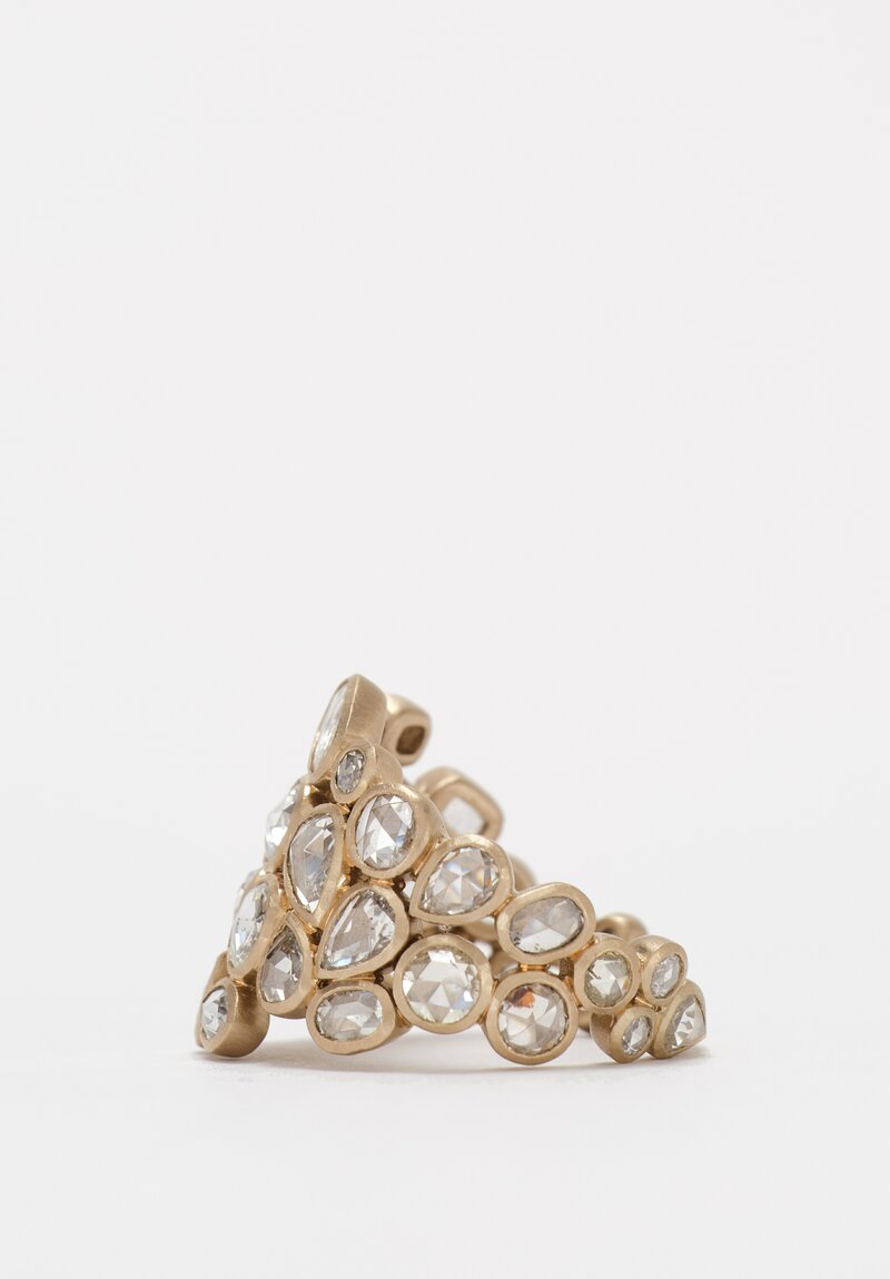 Anaconda 18K Matte White Gold Explosion Ring with Diamond Clusters