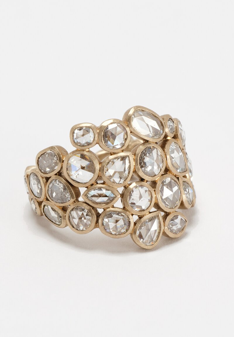 Anaconda 18K Matte White Gold Explosion Ring with Diamond Clusters