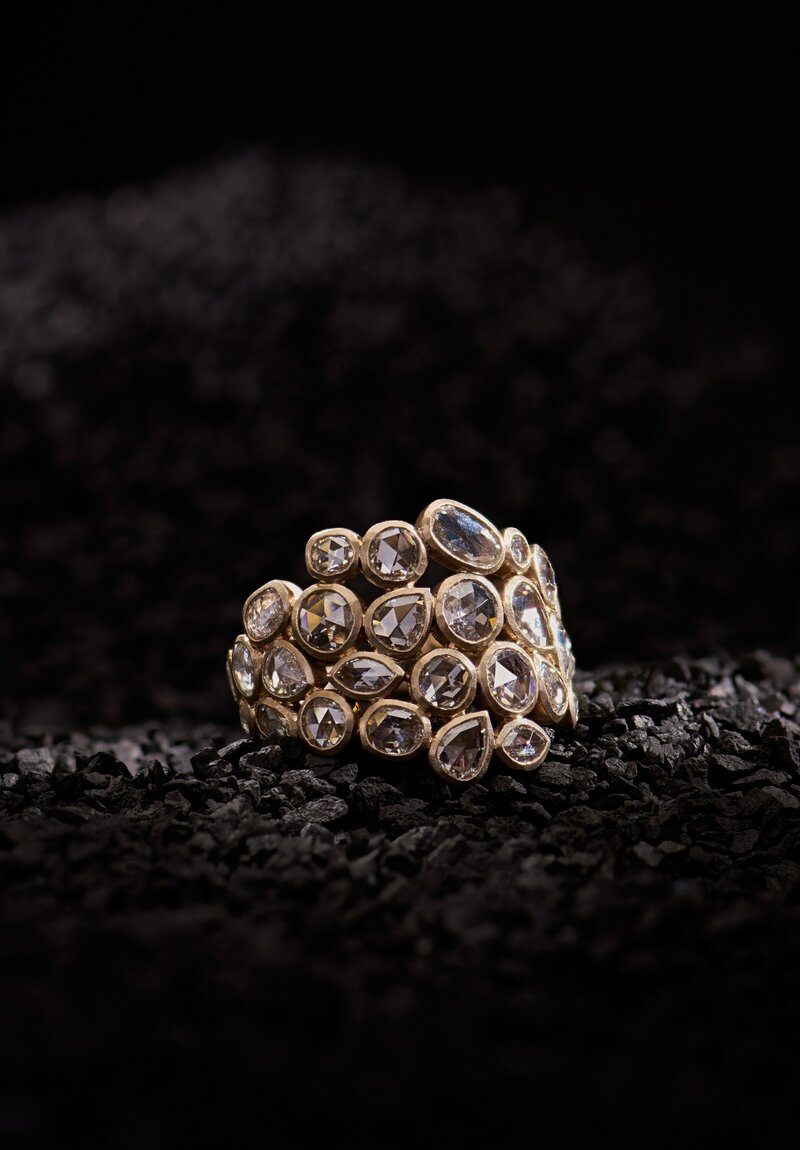 Anaconda 18K Matte White Gold Explosion Ring with Diamond Clusters