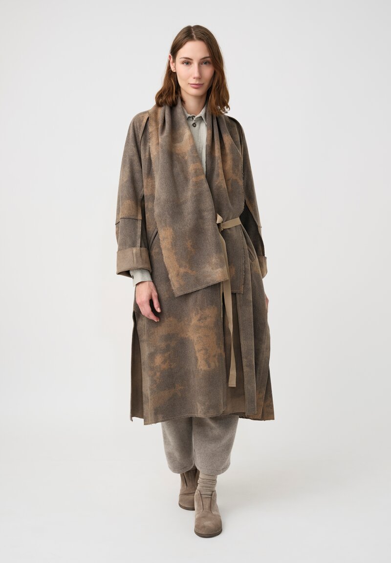 Forme d'Expression Thermal Raw-Edged Wrap Coat in Desert Sand & Ash Grey
