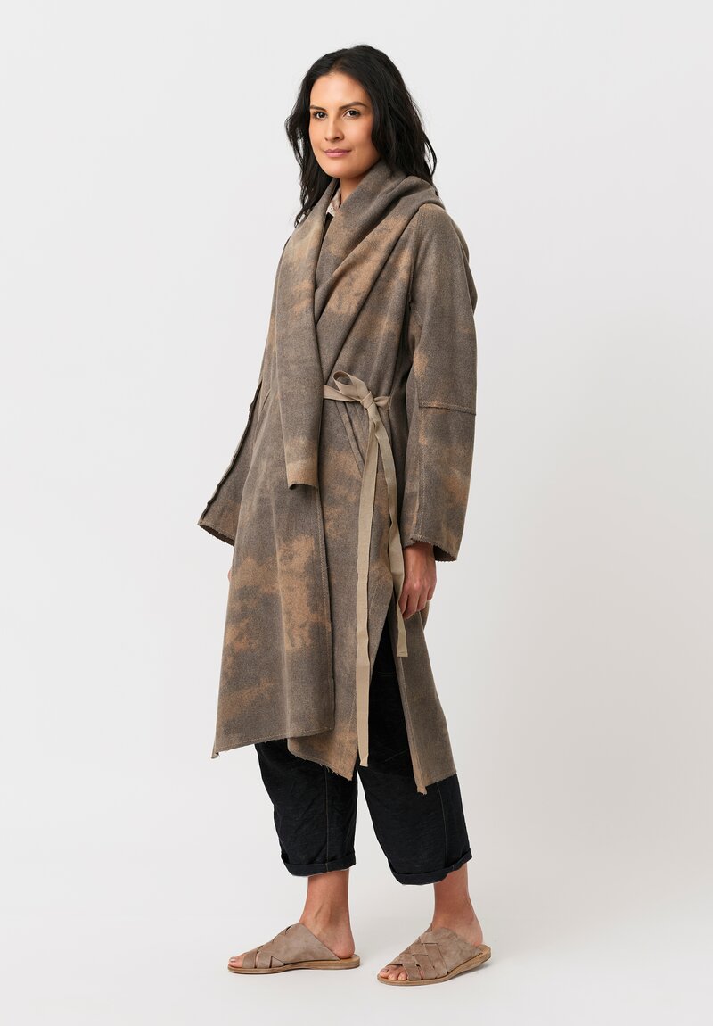 Forme d'Expression Thermal Raw-Edged Wrap Coat in Desert Sand & Ash Grey