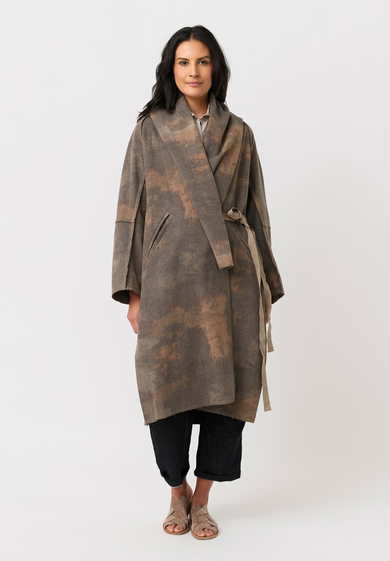 Forme d'Expression Thermal Raw-Edged Wrap Coat in Desert Sand & Ash Grey