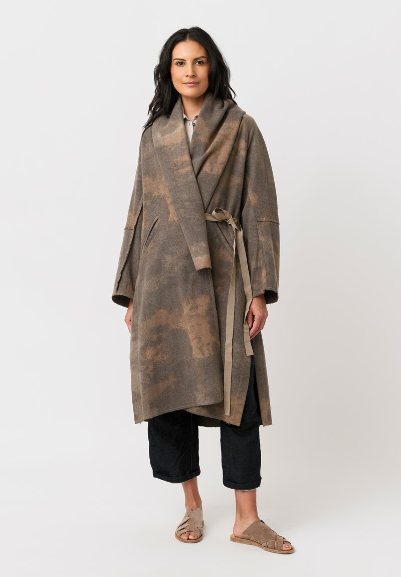 Forme d'Expression Thermal Raw-Edged Wrap Coat in Desert Sand & Ash Grey