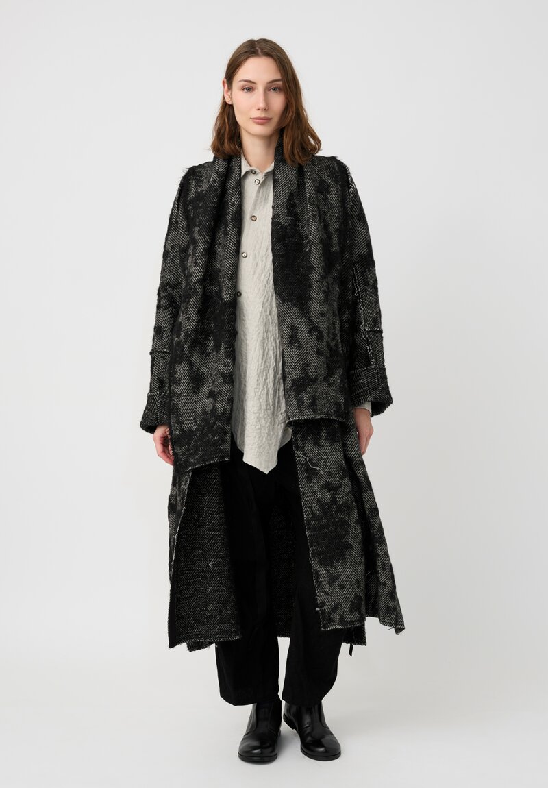 Forme d'Expression Thermal Raw-Edged Wrap Coat in Monochromatic Black & White