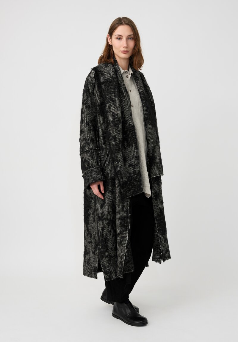 Forme d'Expression Thermal Raw-Edged Wrap Coat in Monochromatic Black & White