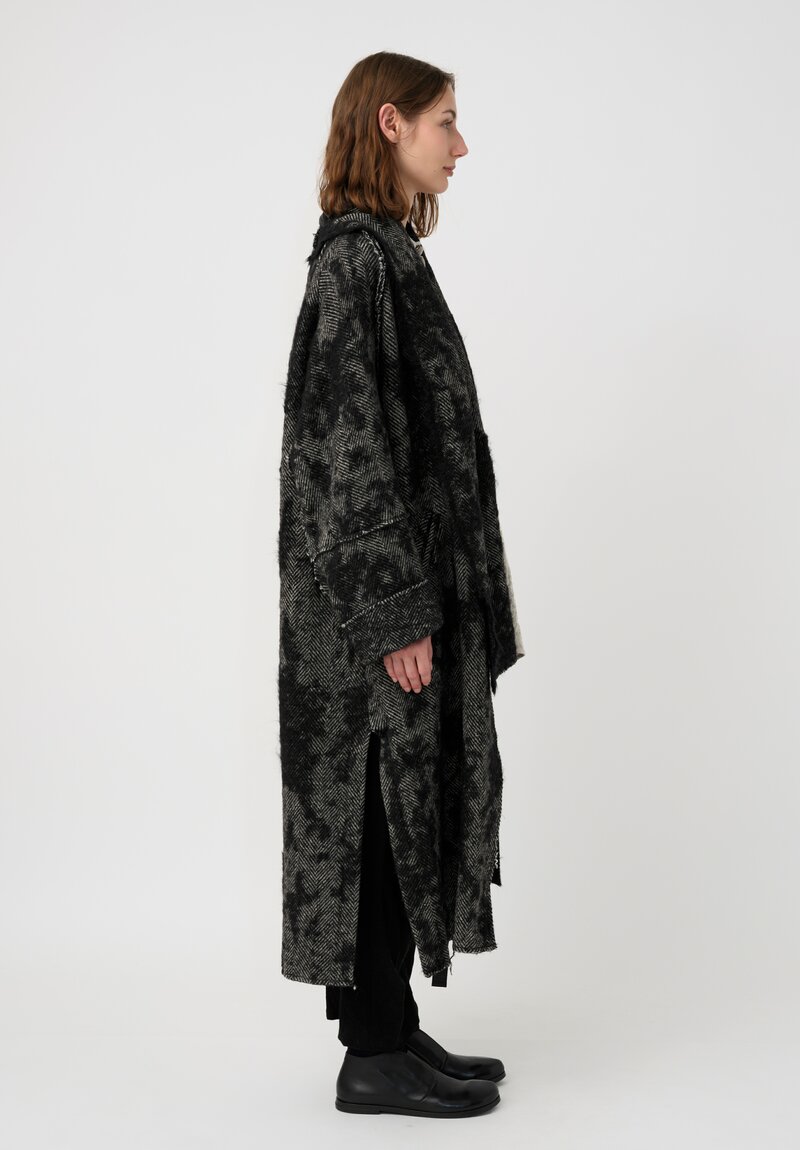Forme d'Expression Thermal Raw-Edged Wrap Coat in Monochromatic Black & White
