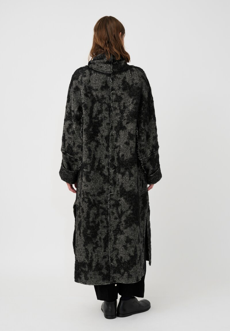 Forme d'Expression Thermal Raw-Edged Wrap Coat in Monochromatic Black & White