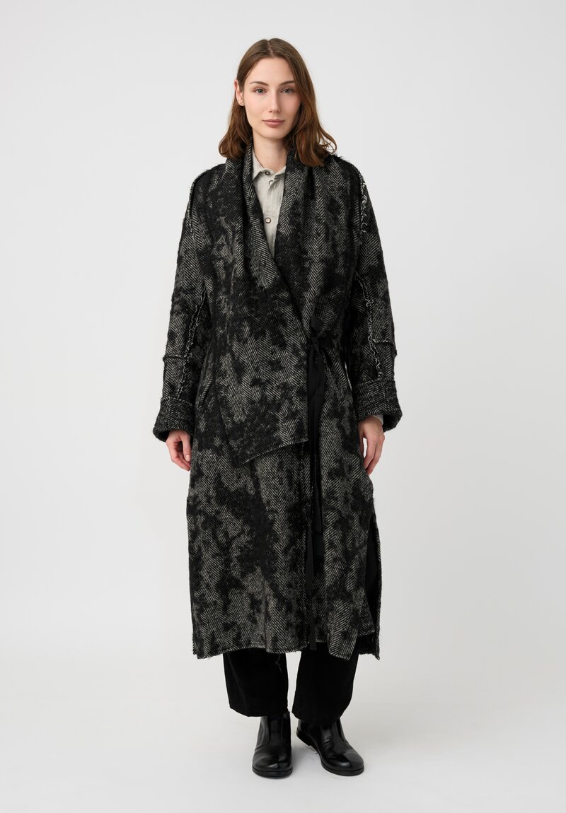 Forme d'Expression Thermal Raw-Edged Wrap Coat in Monochromatic Black & White