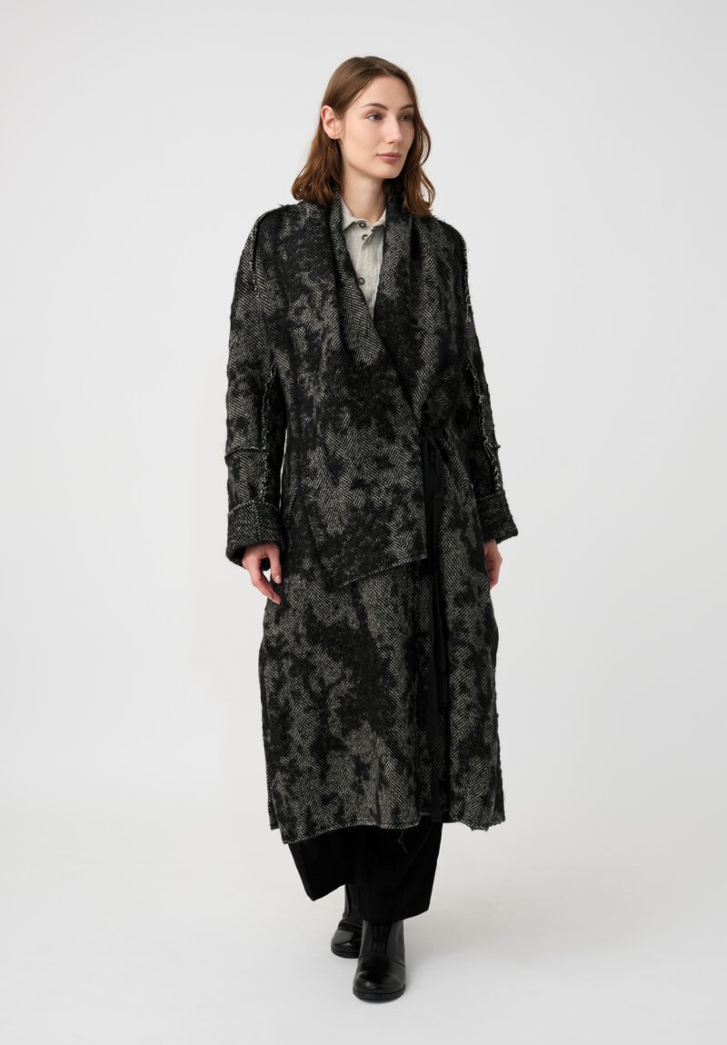Forme d'Expression Thermal Raw-Edged Wrap Coat in Monochromatic Black & White