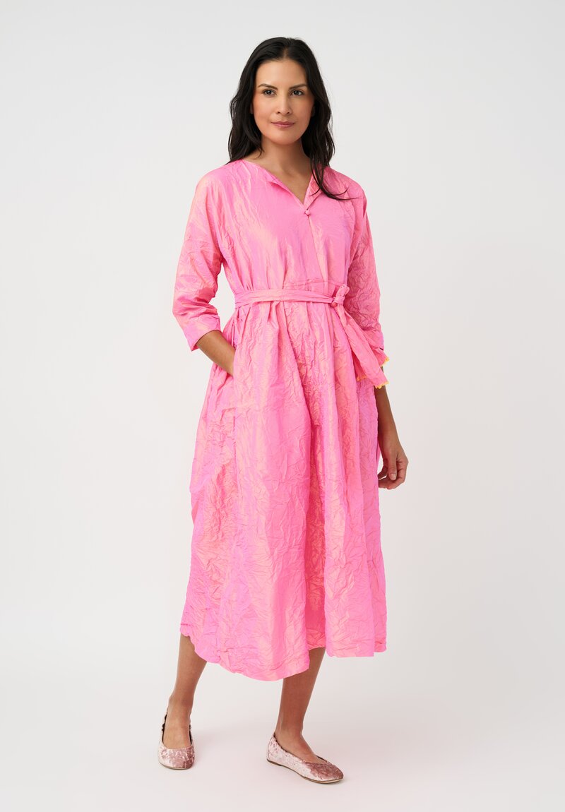 Daniela Gregis Washed Silk Spezia Operaio Dress in Saffron & Fuchsia Pink