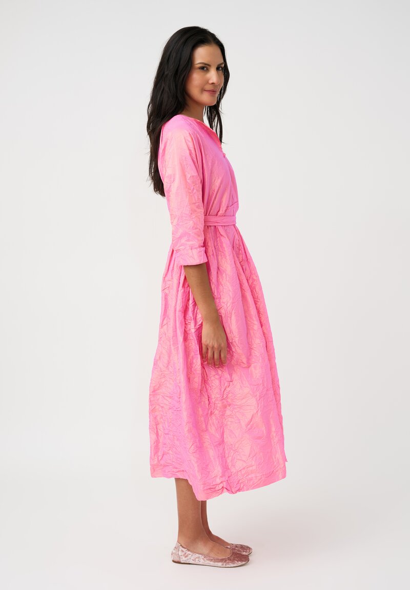 Daniela Gregis Washed Silk Spezia Operaio Dress in Saffron & Fuchsia Pink