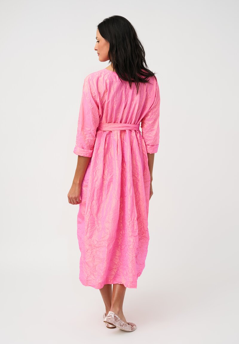 Daniela Gregis Washed Silk Spezia Operaio Dress in Saffron & Fuchsia Pink