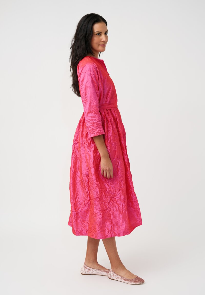 Daniela Gregis Washed Silk Spezia Operaio Dress in Fuchsia & Cherry Red
