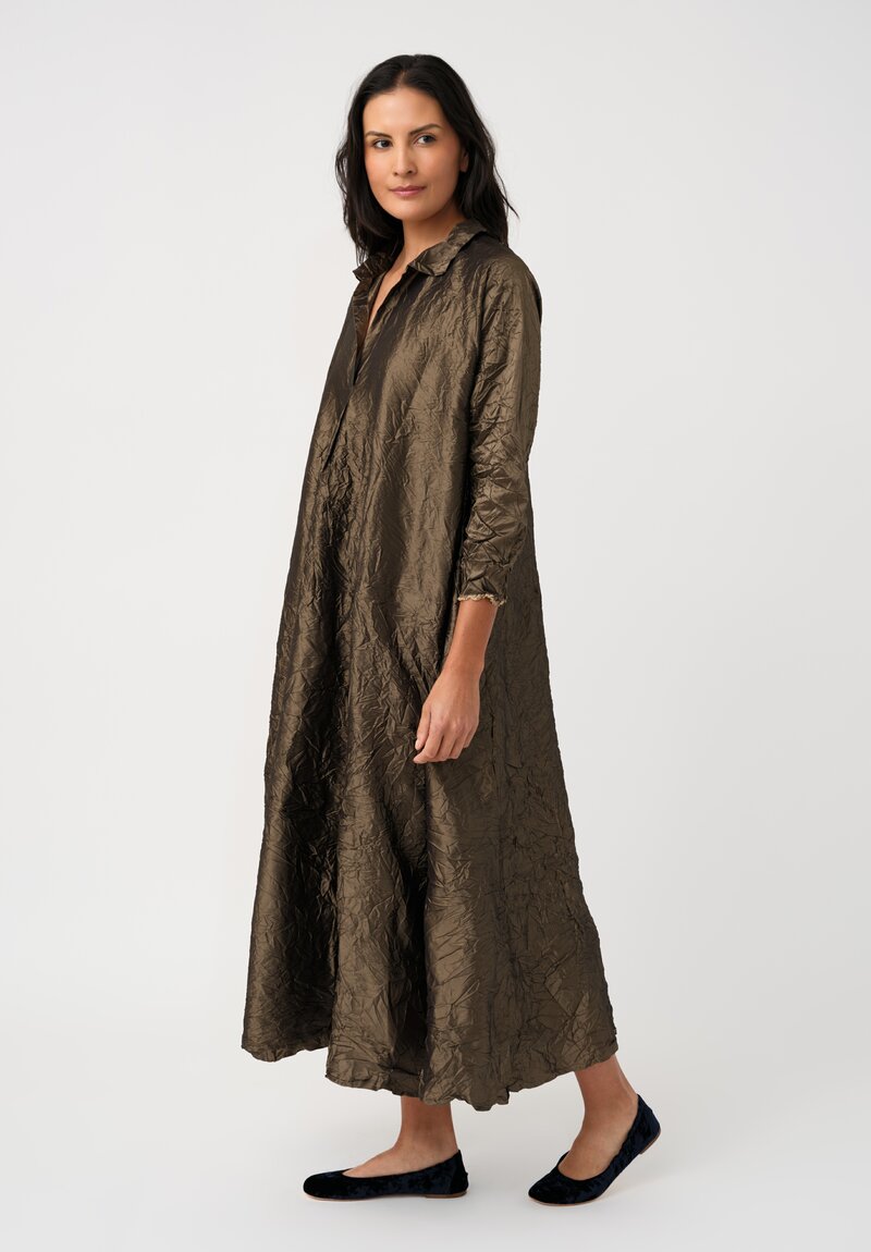 Daniela Gregis Washed Silk Spicchi Colletto Collared Dress in Dark Bronze