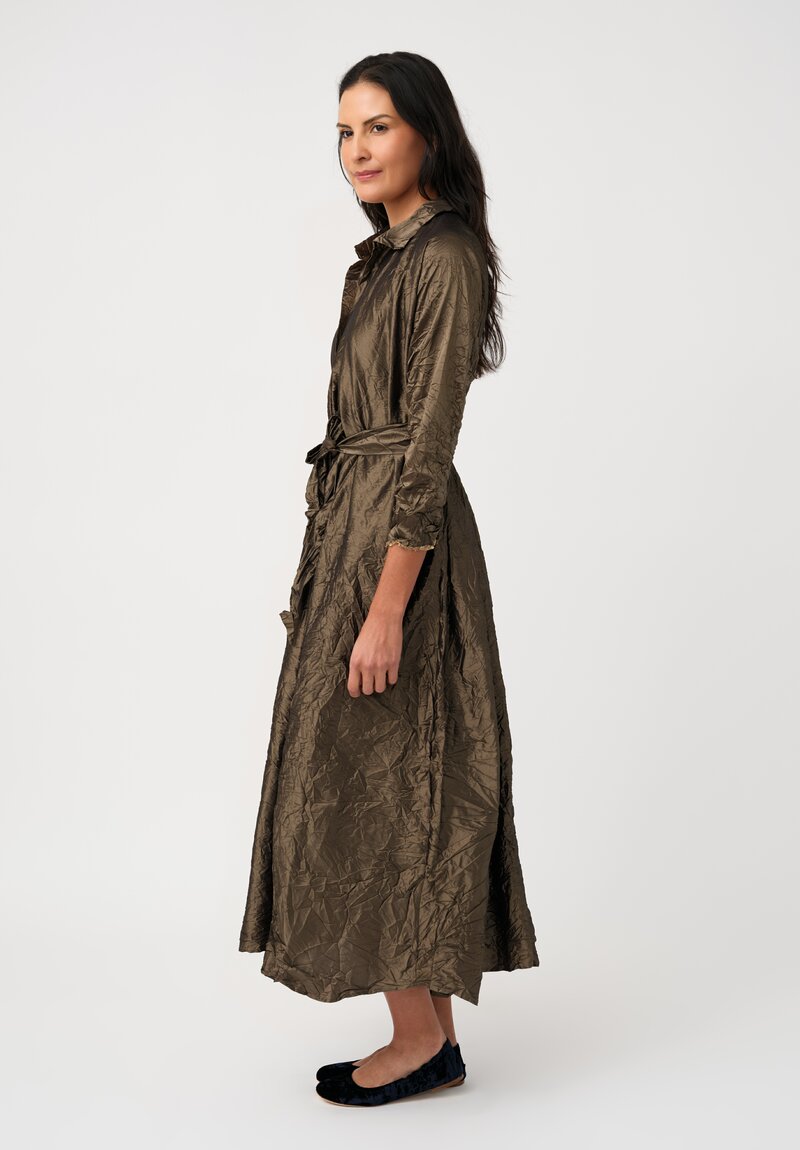 Daniela Gregis Washed Silk Spicchi Colletto Collared Dress in Dark Bronze